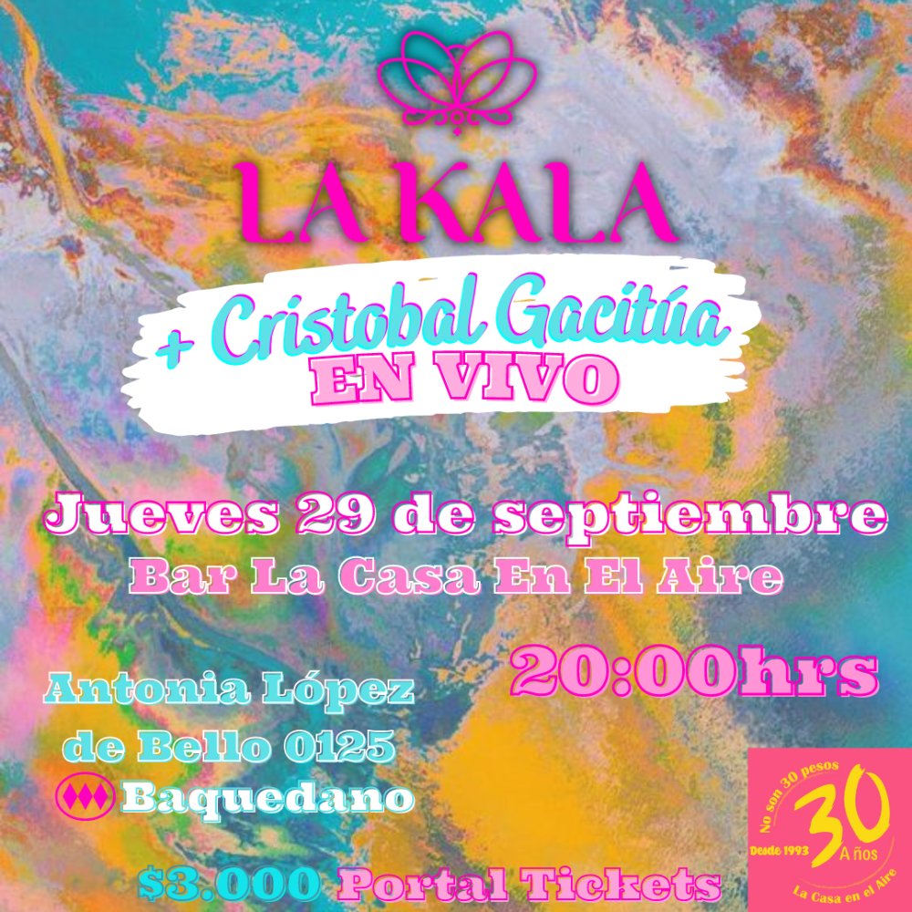 Flyer Evento LA KALA Y CRISTÓBAL GACITÚA EN LA CASA EN EL AIRE