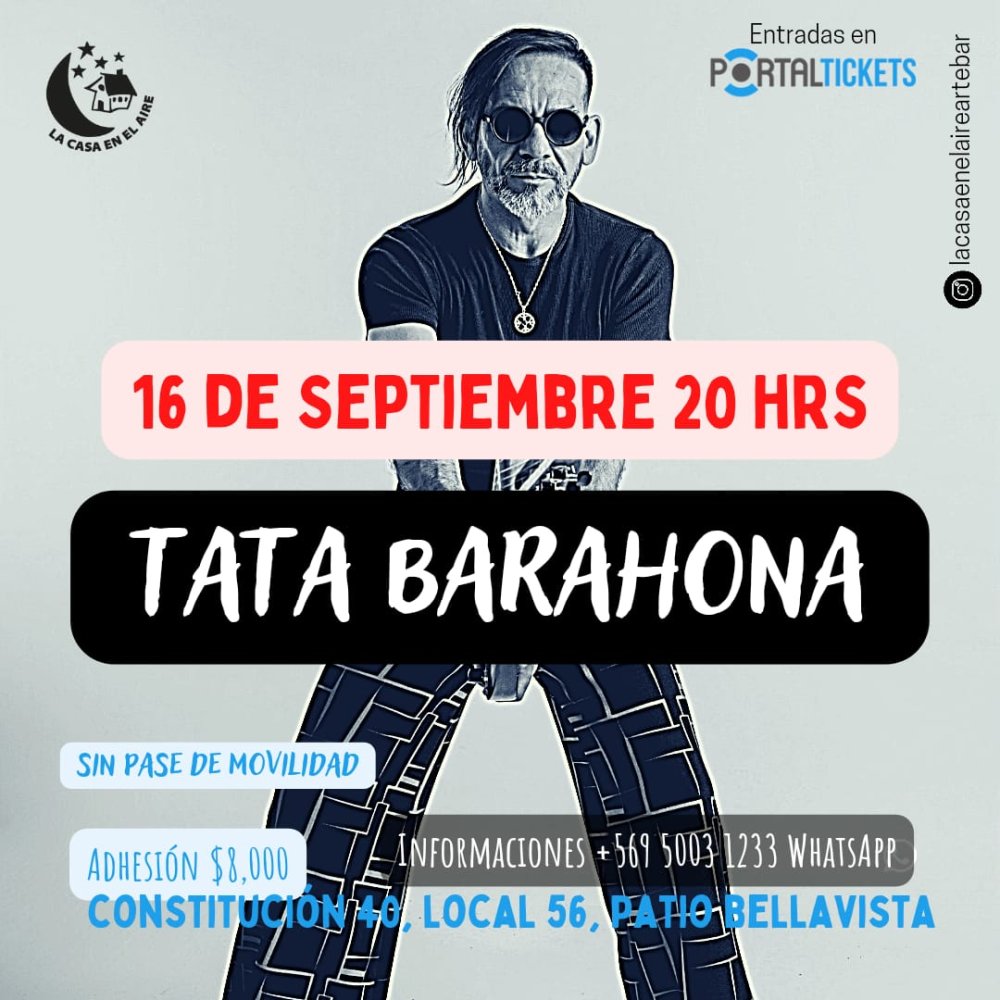 Flyer Evento TATA BARAHONA EN LA CASA EN EL AIRE - 20:00