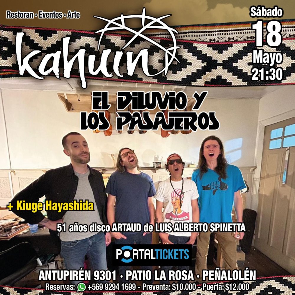 Flyer KAHUIN PRESENTA:  HOMENAJE A LUIS ALBERTO SPINETTA - EL DILUVIO Y LOS PASAJEROS + KIUGE HAYASHIDA