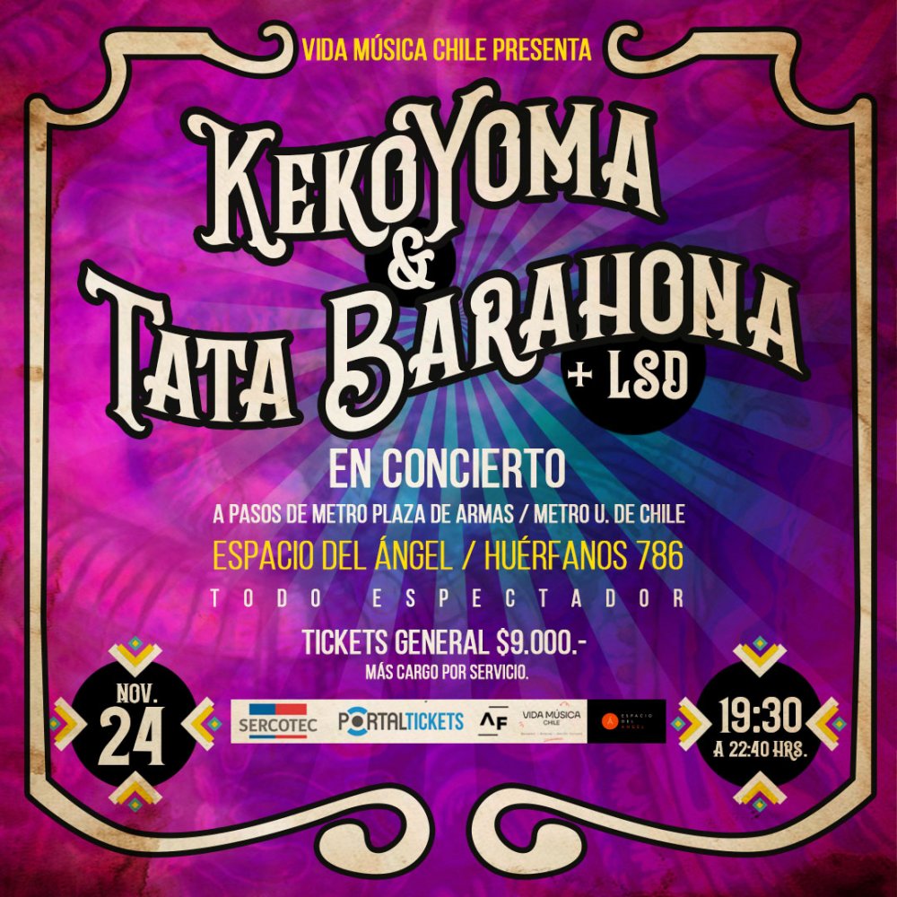 Flyer Evento VIDA MUSICA PRESENTA: KEKOYOMA & TATA BARAHONA+LSD EN CONCIERTO