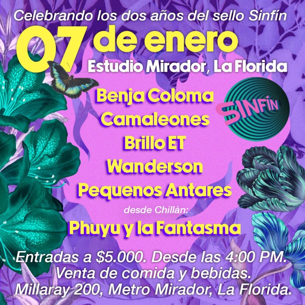 Flyer Evento NUEVO AÑO SINFIN: SELLO SINFIN EN ESTUDIO MIRADOR