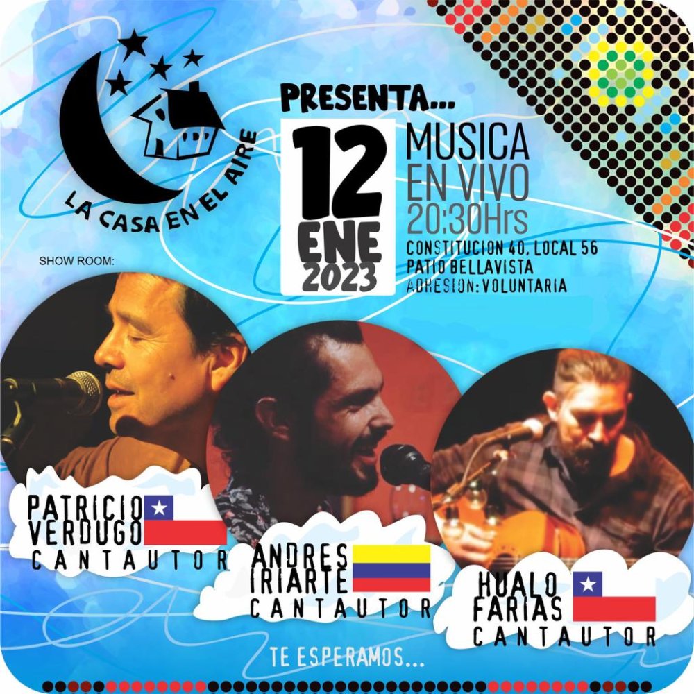 Flyer Evento CANTAUTORES, MUSICA EN VIVO EN LA CASA EN EL AIRE